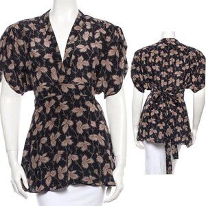 Stella McCartney Black Silk Floral Wrap Blouse Top Size 40 - 1946